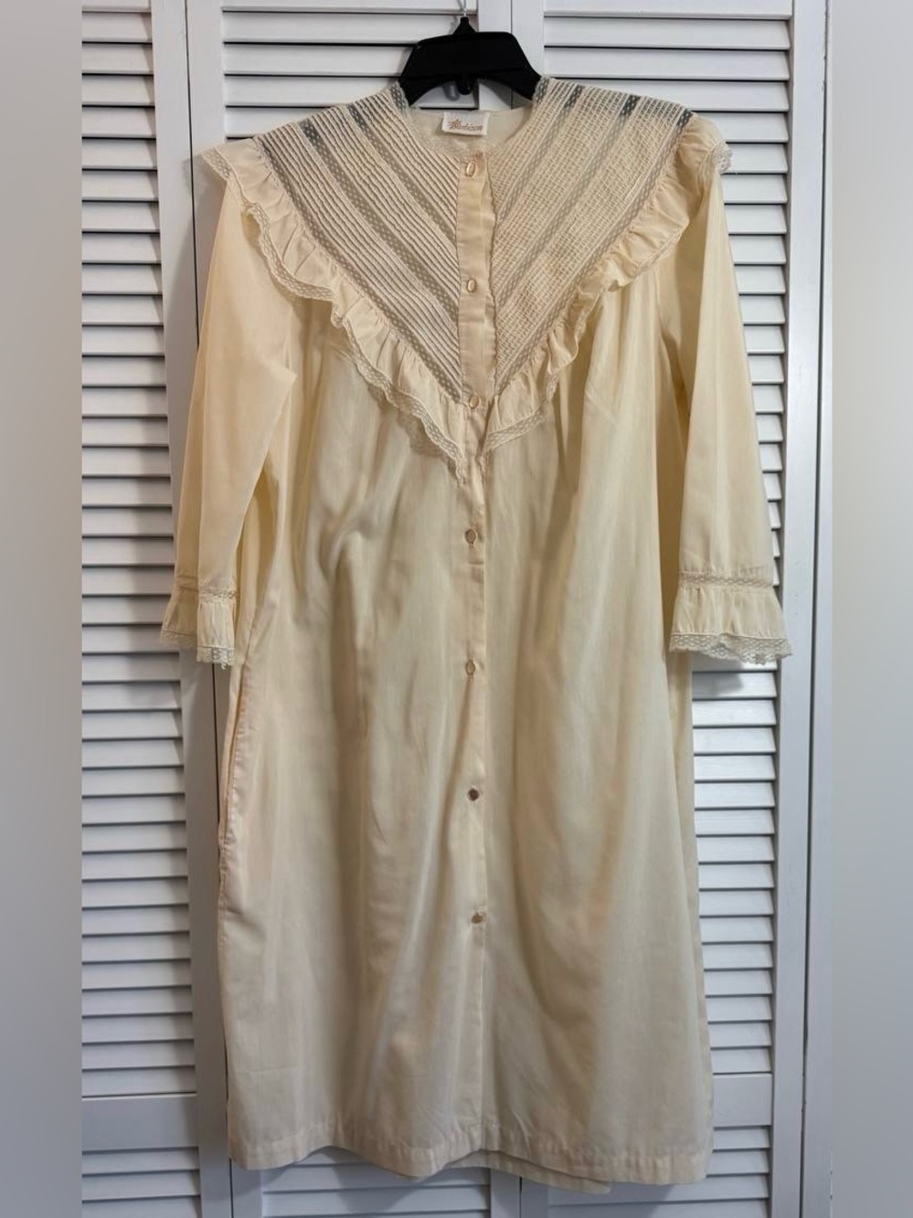Barbizon Vtg 3/4 Sleeve Cotton Lace Nightgown Peach Coquette Cottage Core USA